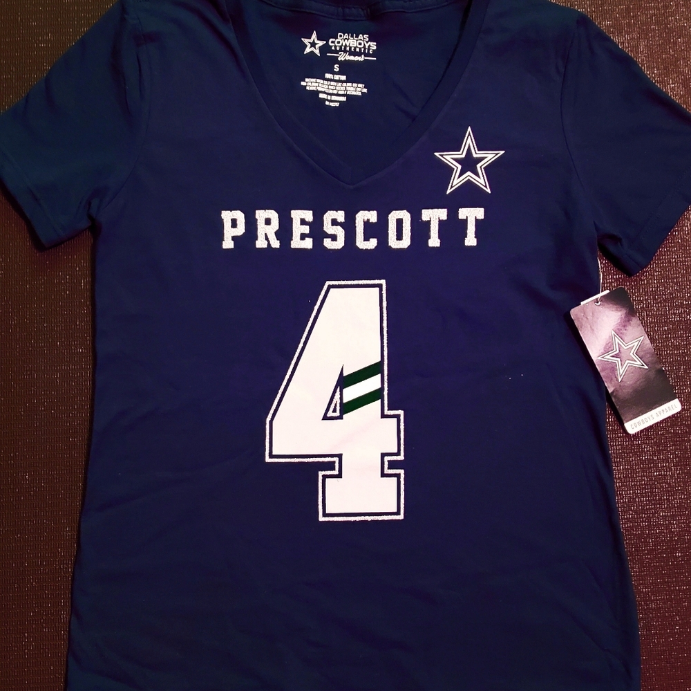 WOMANS DAK PRESCOTT "Kimmy Player" Glitter Print Navy Blue T-Shirt (LARGE)